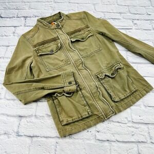 Free People Womens Olive Green Cotton Utility Military Cargo Jacket Small